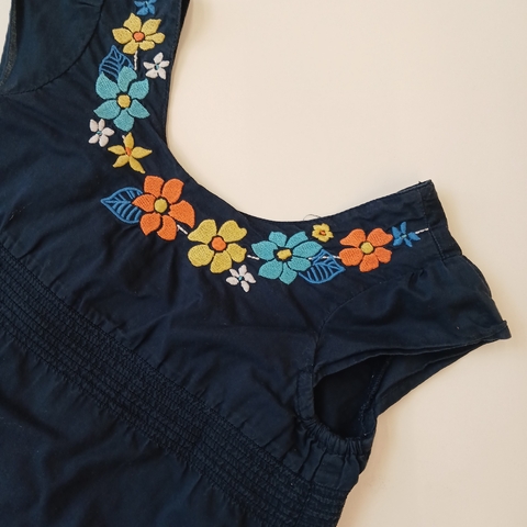 VESTIDO GYMBOREE T.4 AÑOS M/C AZUL FLORES BORDADS - comprar online