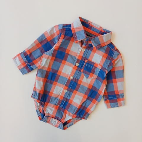 BODY OSHKOSH T. 6 MESES CAMISA NARANJA CUADROS AZUL