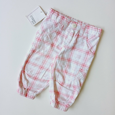 PANTALON CRAYON T. 6-9 MESES BLANCO CUADROS ROSA NUEVO