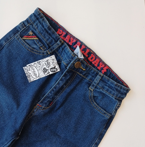 PANTALON GRISINO T. 11-12 AÑOS JEANS AZUL BORDADO ROJO DORADO - comprar online