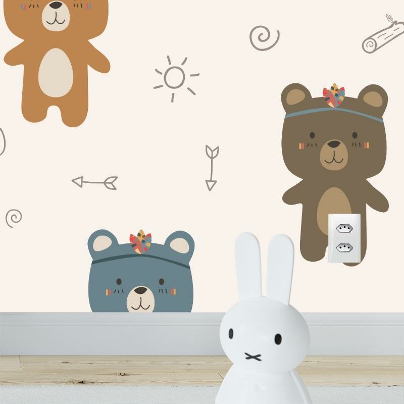 TAPETE INFANTIL LAVÁVEL BOHO DESENHO DE ANIMAIS URSO - ARTESANO MODA CASA