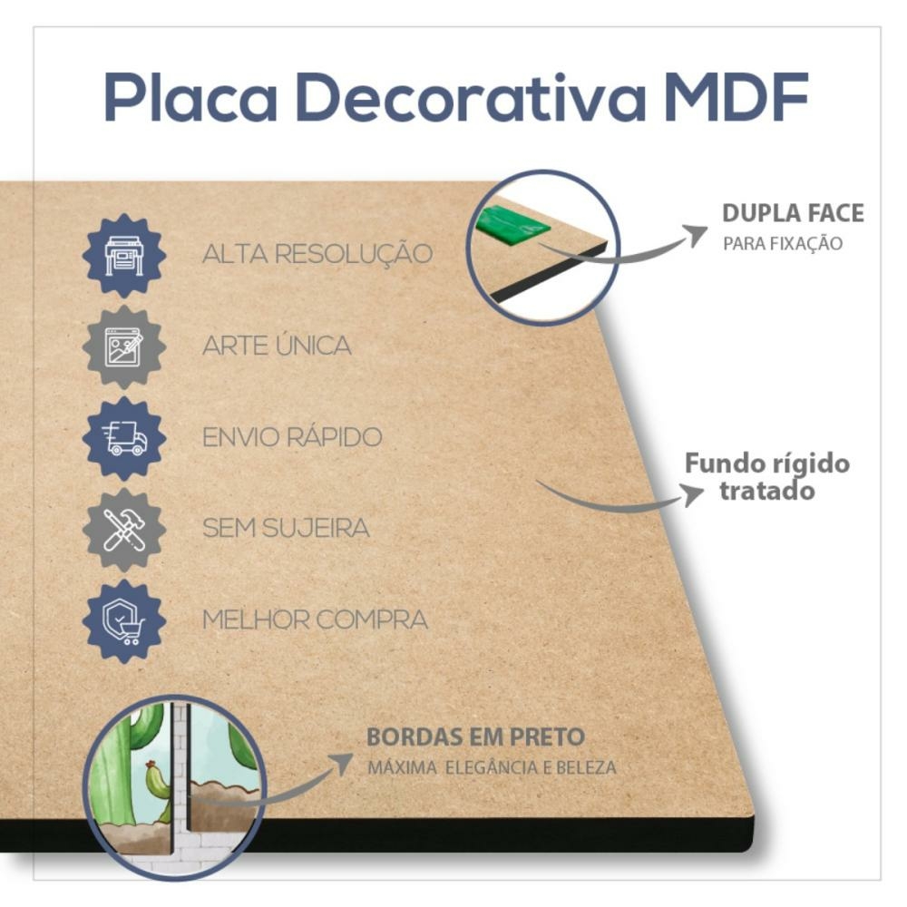 Jogo de 3 Quadros em MDF - Placas Decorativas - Decoração Quarto