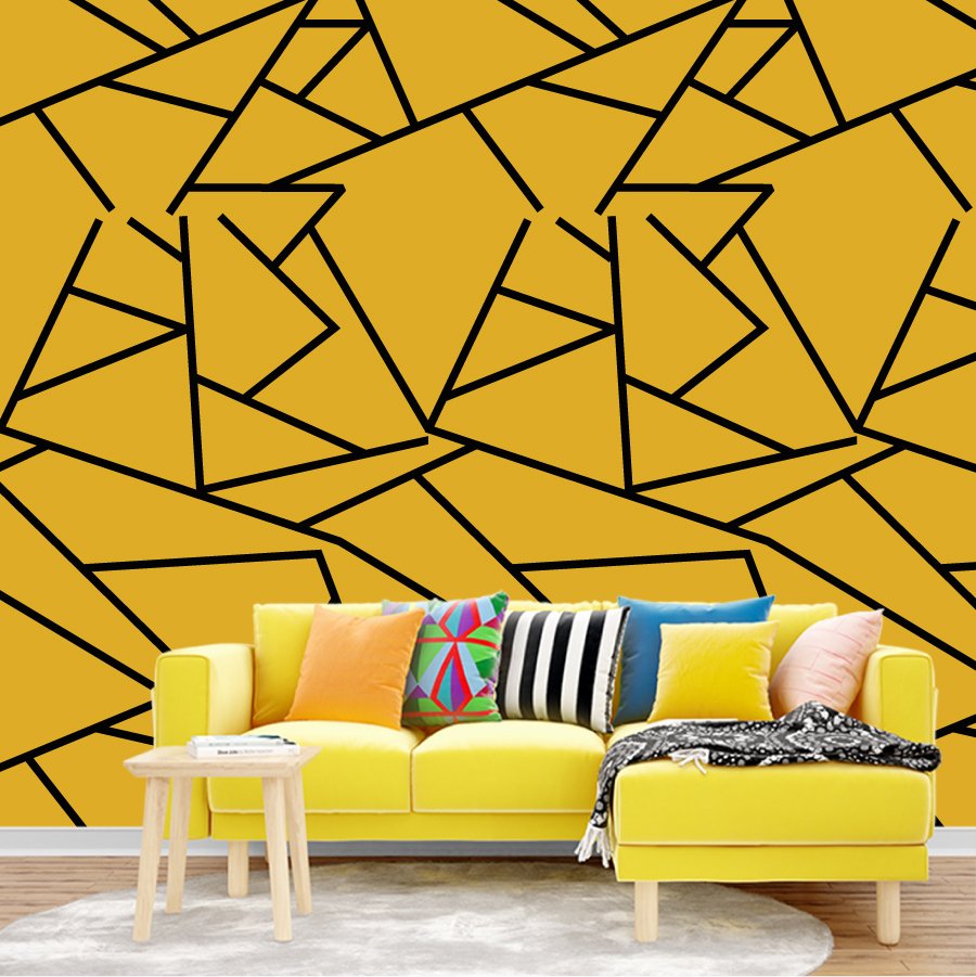 Papel de parede geométrico mosaico amarelo e preto