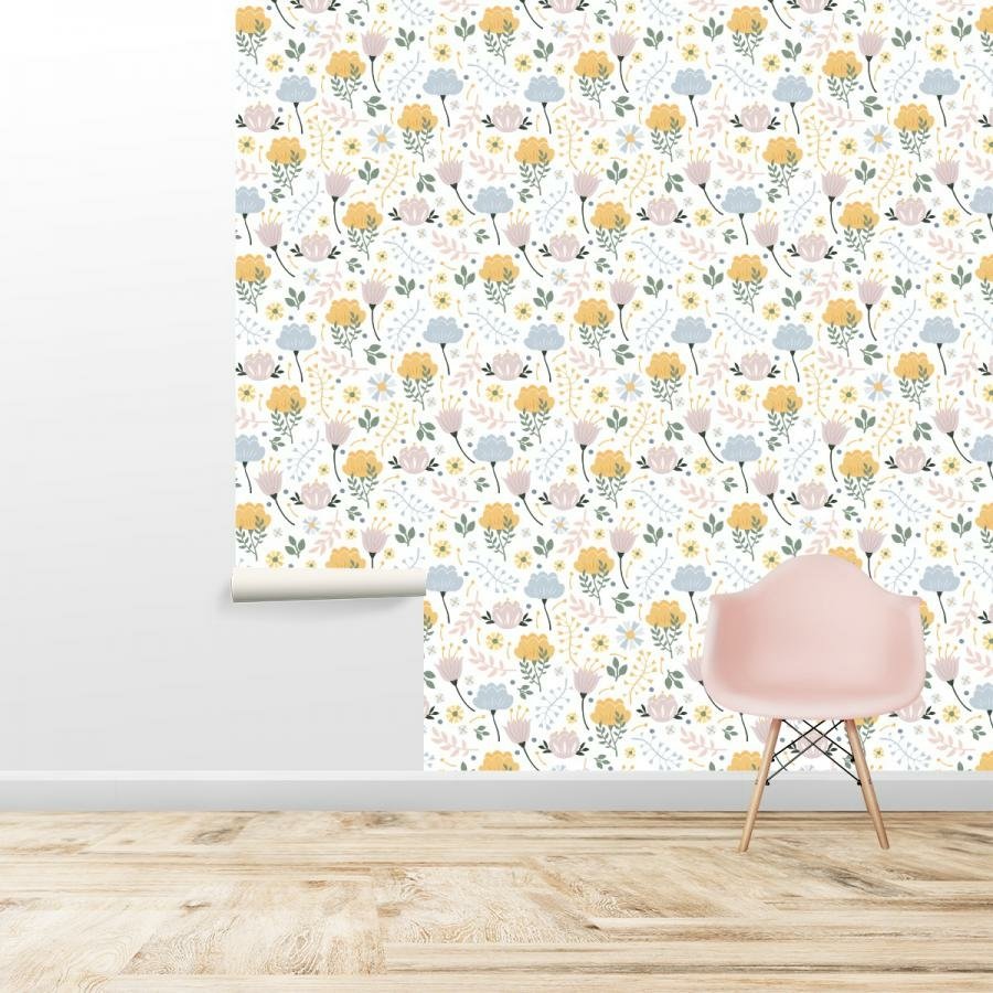 Papel de parede floral tons claros menina - Conspecto