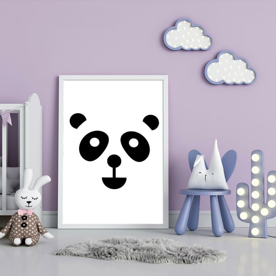 Panda Desenho Animais Roxo Quadro Moldura Branca 60x40cm - Loja PlimShop