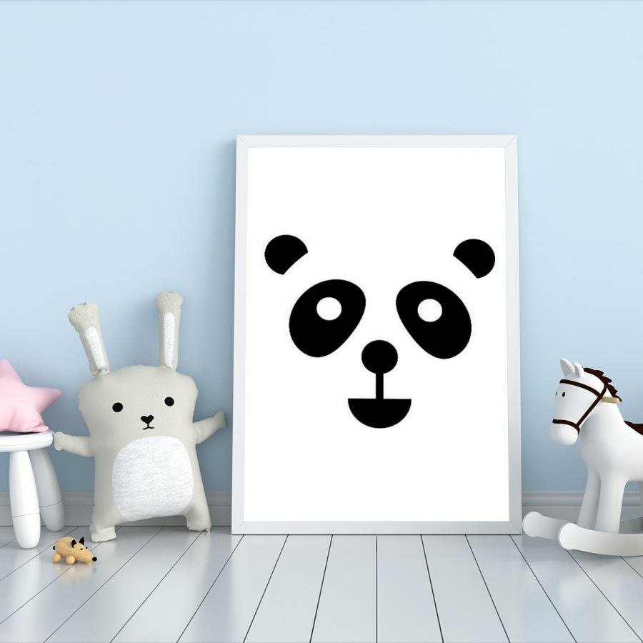 Panda Desenho Animais Roxo Quadro Moldura Branca 60x40cm - Loja PlimShop