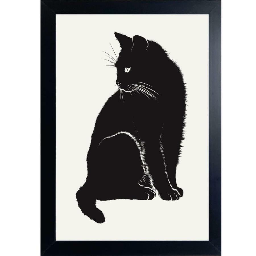 Quadro Decorativo Pet Desenhos de Gatos em Preto e Branco com Moldura Branca  40x60cm