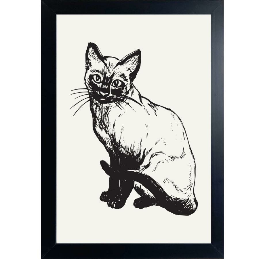 Quadro Decorativo Pet Desenhos de Gatos em Preto e Branco com Moldura Branca  40x60cm