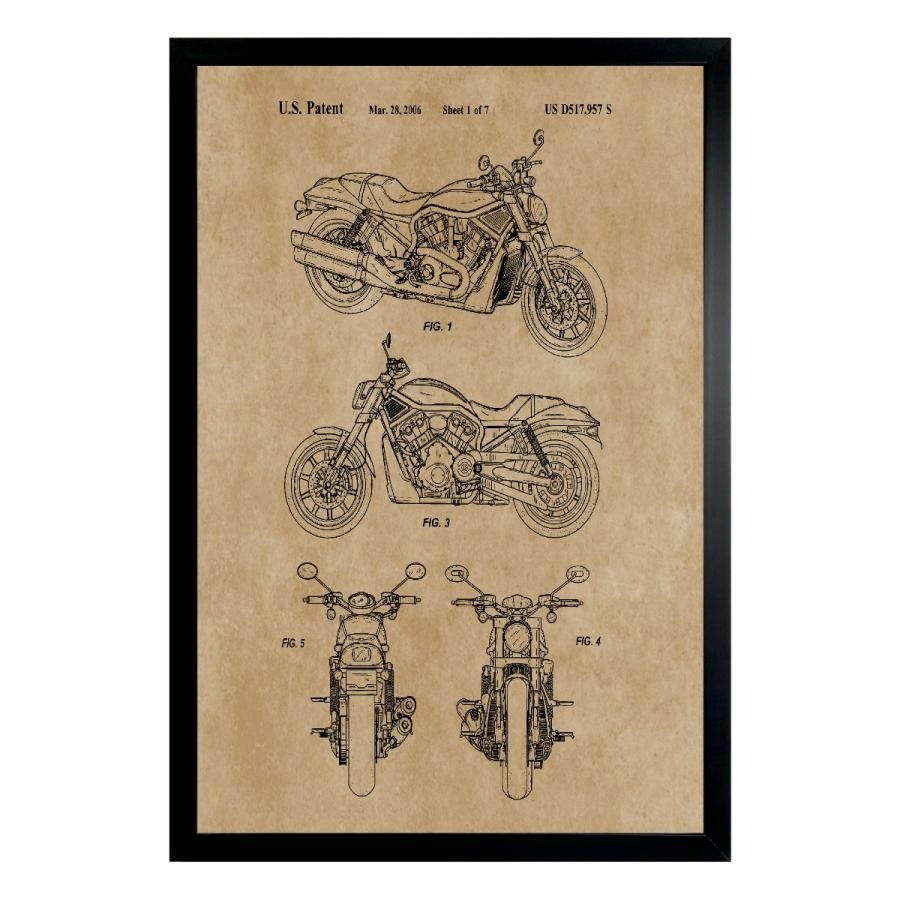 Quadro decorativo desenho moto Harley Davison marrom