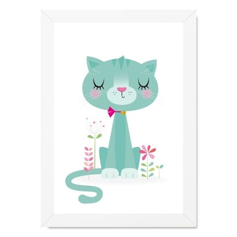 Quadro Infantil Desenho Cacto Gato Cat Menina Rosa