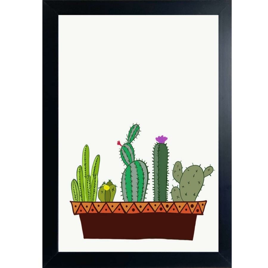 3 Quadros Decoração Cactos Natureza Desenhos Molduras