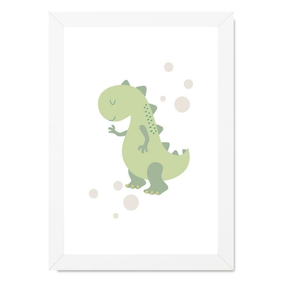 Quadro infantil desenho filhote dinossauro verde dino bebe