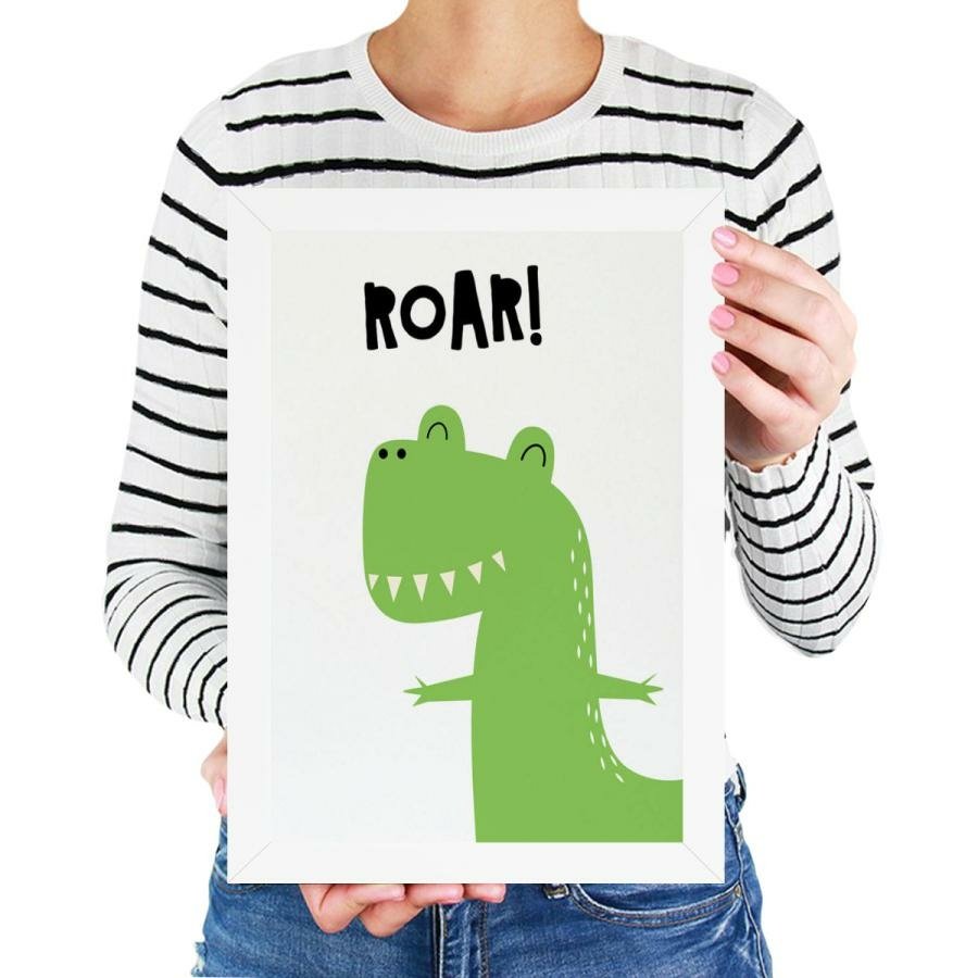 Quadro Infantil Desenho Dinossauro Verde Roar