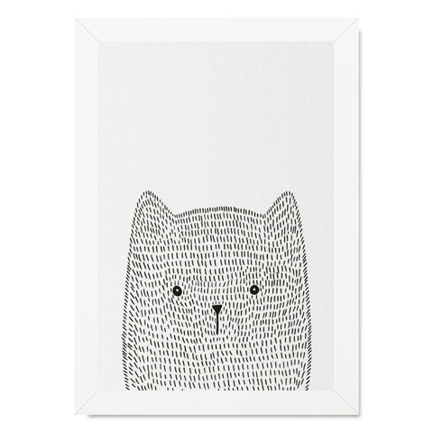 Quadro infantil desenho cacto gato pb - Conspecto