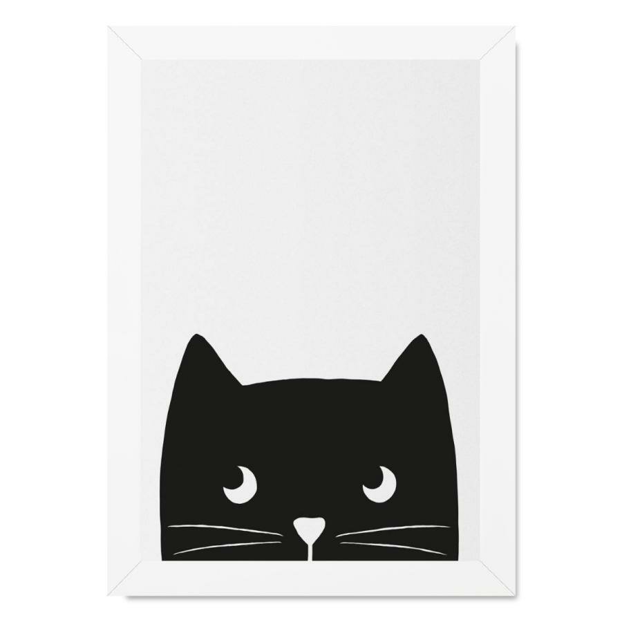 Quadro Decorativo Pet Desenhos de Gatos em Preto e Branco com Moldura Branca  40x60cm