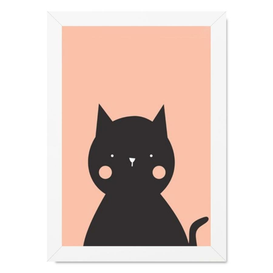 Quadro Decorativo Pet Desenhos de Gatos em Preto e Branco com Moldura Branca  40x60cm