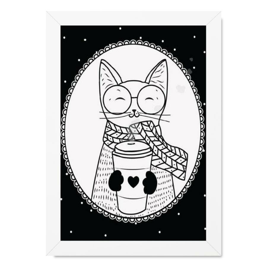 Quadro infantil desenho gato preto