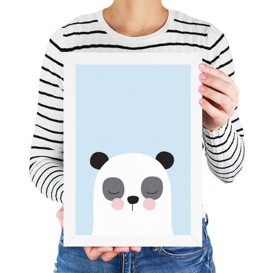 Quadro infantil desenho panda fundo azul - Conspecto