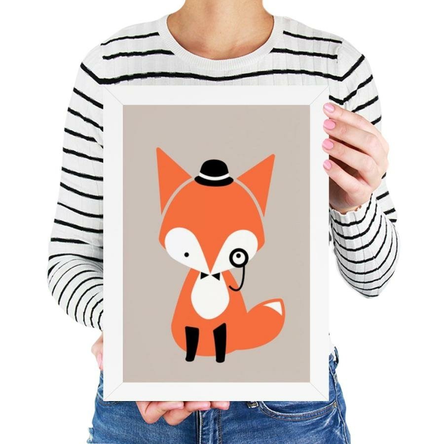 Placa decorativa infantil desenho raposa de chapéu - Wallkids