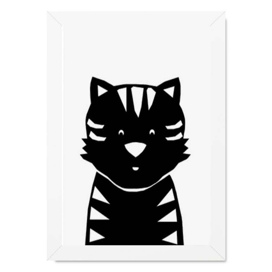 Quadro Decorativo Pet Desenhos de Gatos em Preto e Branco com Moldura Branca  40x60cm