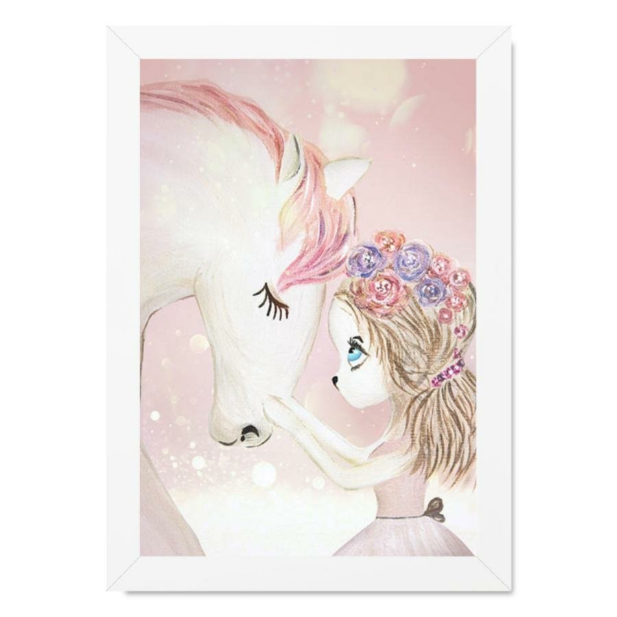 Quadro infantil desenho unicórnio e menina - Conspecto