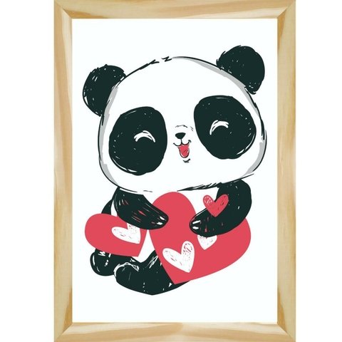 Quadro infantil desenho panda fundo azul - Conspecto