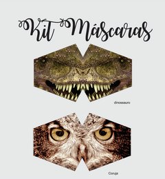 kit tecido mascaras  dinossauro e coruja