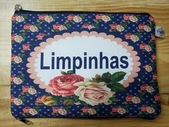 Necessaire sujinha e limpinha flor azul escuro