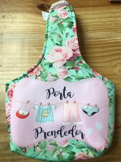 Porta prendedor de roupas - Floral verde