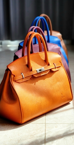 Cartera "Paris grande" cuero graneado naranja - comprar online