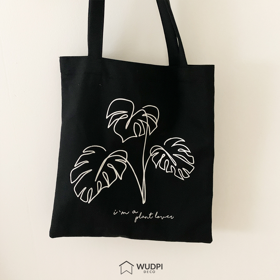 Tote bag negra (trío monstera) - Comprar en Wudpi Deco