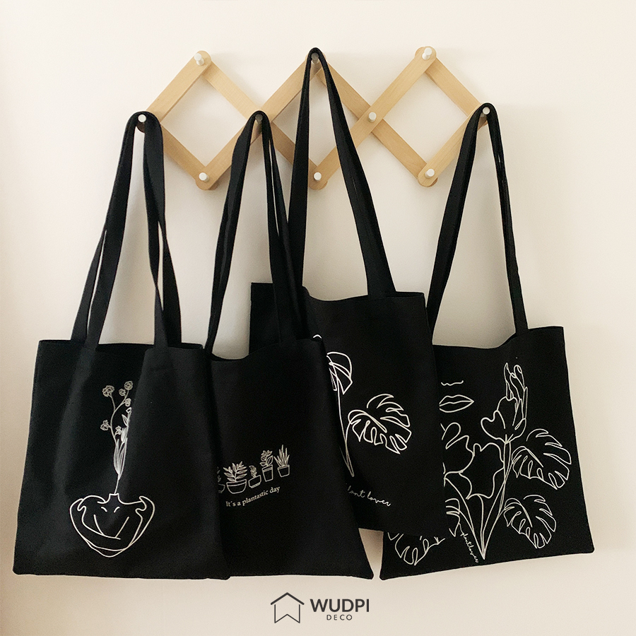 Tote bag negra (trío monstera) - Comprar en Wudpi Deco