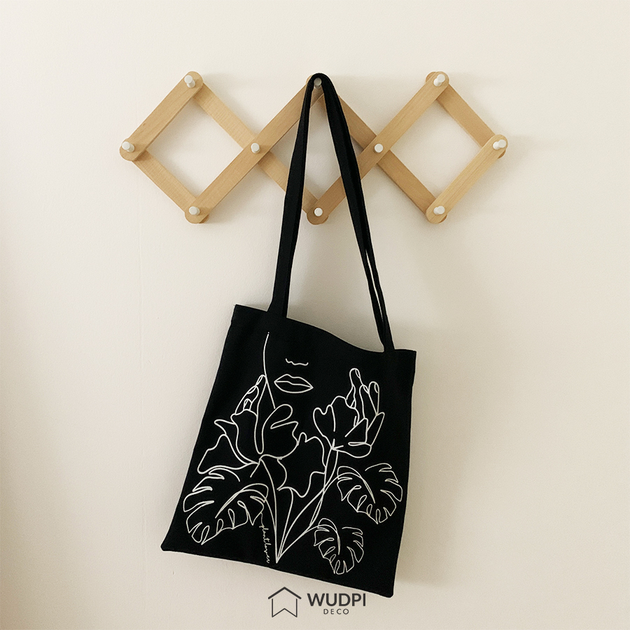 Tote bag negra (plantastic day) - Comprar en Wudpi Deco