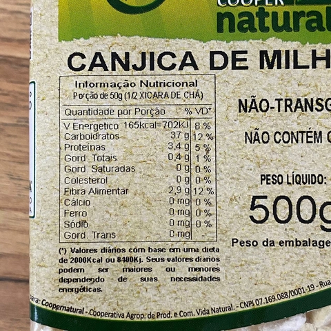 CANJICA DE MILHO BRANCO ORGÂNICA | 500G | COOPER NATURAL - comprar online