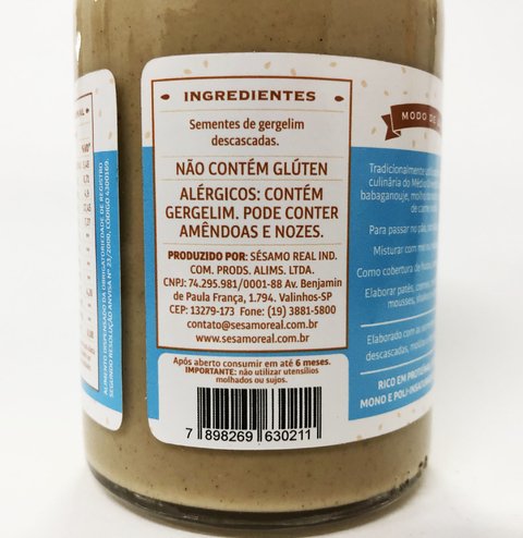 TAHINE TRADICIONAL | 320G | SESAMO REAL - Empório Natural Foods - CNPJ 28.423.216/0001-89