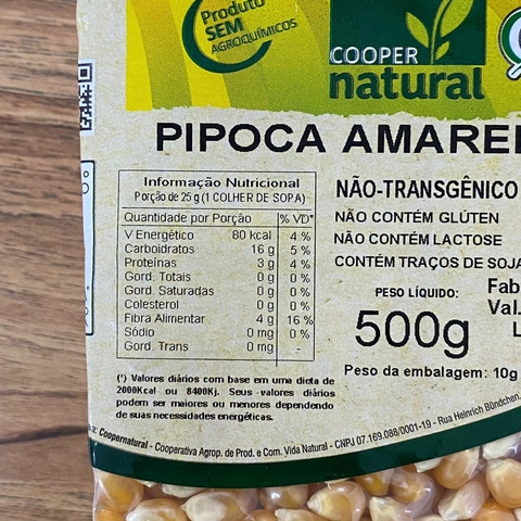 MILHO DE PIPOCA AMARELA ORGÂNICA | 500G | COOPERNATURAL - comprar online