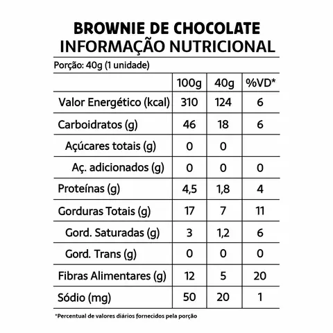 BROWNIE CHOCOLATE S/ AÇÚCAR, LACTOSE E GLÚTEN | 40G | BELIVE - comprar online