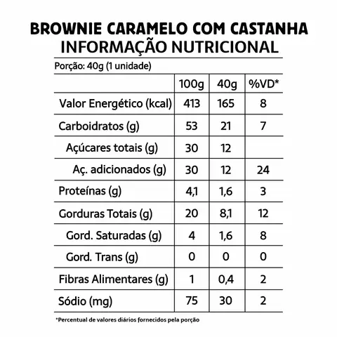 BROWNIE CARAMELO E CASTANHA S/ GLUTEN S/ LACTOSE | 40G | BELIVE - comprar online