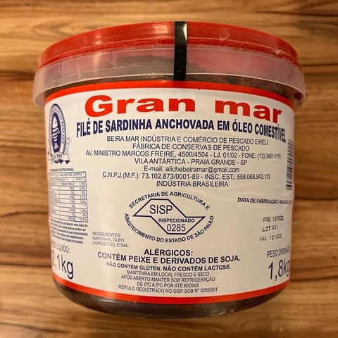 FILE DE SARDINHA ANCHOVADA | 2,10KG | GRAN MAR