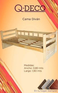 Diván Cama De 1 Plaza  de pino de 0.80 Mts