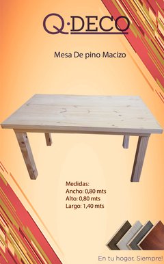 Mesa de pino Macizo 1.40 Mts Pata 3x3