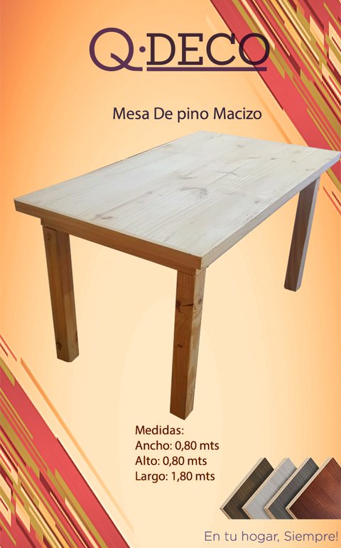 Mesa de pino Macizo 1.80 Mts Pata 3x3