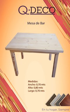 Mesa de pino Macizo de Bar 0.70x0.70 Mts Pata 3x3