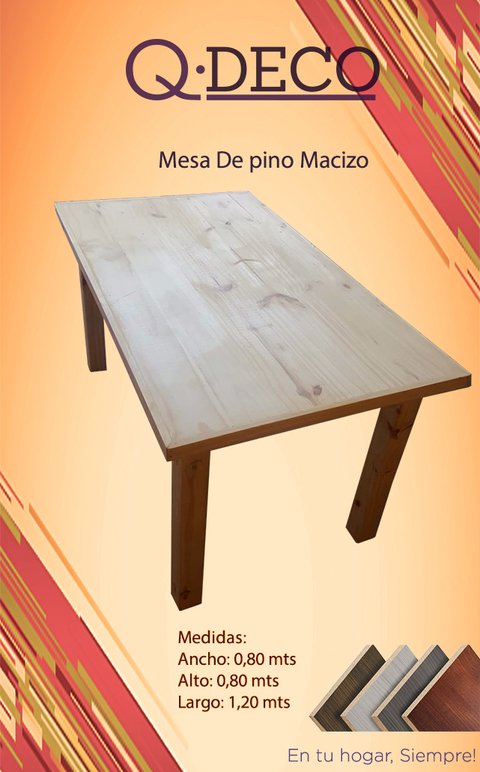 Mesa de pino Macizo 1.20 Mts Pata 3x3