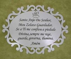 Placa Oval Arabesco Oração Santo Anjo 30cm Pintada