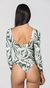 Double 3/4 Sleeve Swimsuit with Green Leaves Print - buy online
