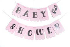 Banderín Baby Shower c/letra plateada (Varios colores)