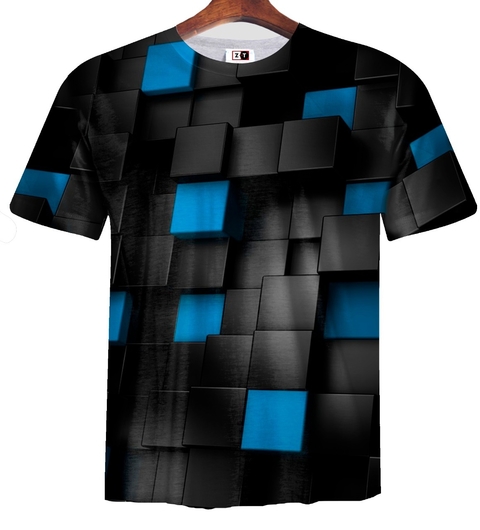 Remera ZT-0874 - Cuadrados Negros y Azules 3D