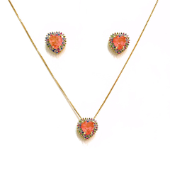 Conjunto de corações cravejado com zirconia colorida folheado a ouro 18kl - comprar online