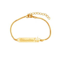 Pulseira para bebe com nome e coroa banhada a ouro 18kl